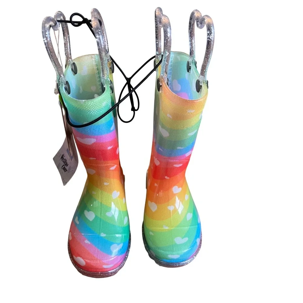 Western Chief Heart Waves Lighted Rainbow Rain Boots Size 5 Toddler NEW